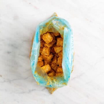Seasoned tofu coated evenly with cornstarch