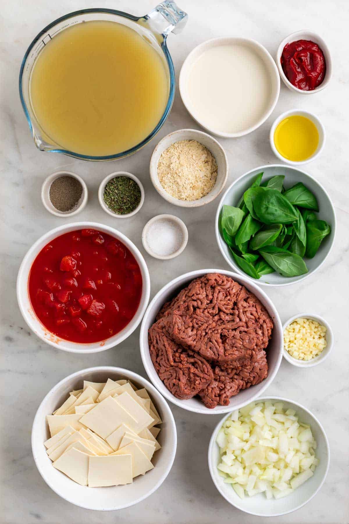Ingredients for vegan lasagna soup
