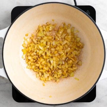 Onion sautéing in olive oil