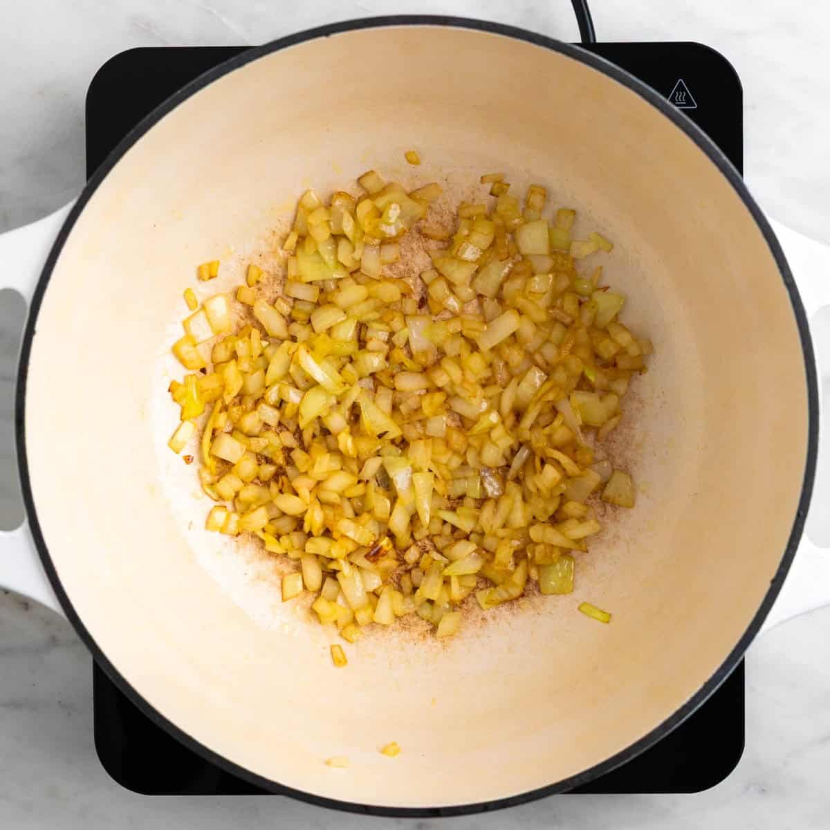 Onion sautéing in olive oil