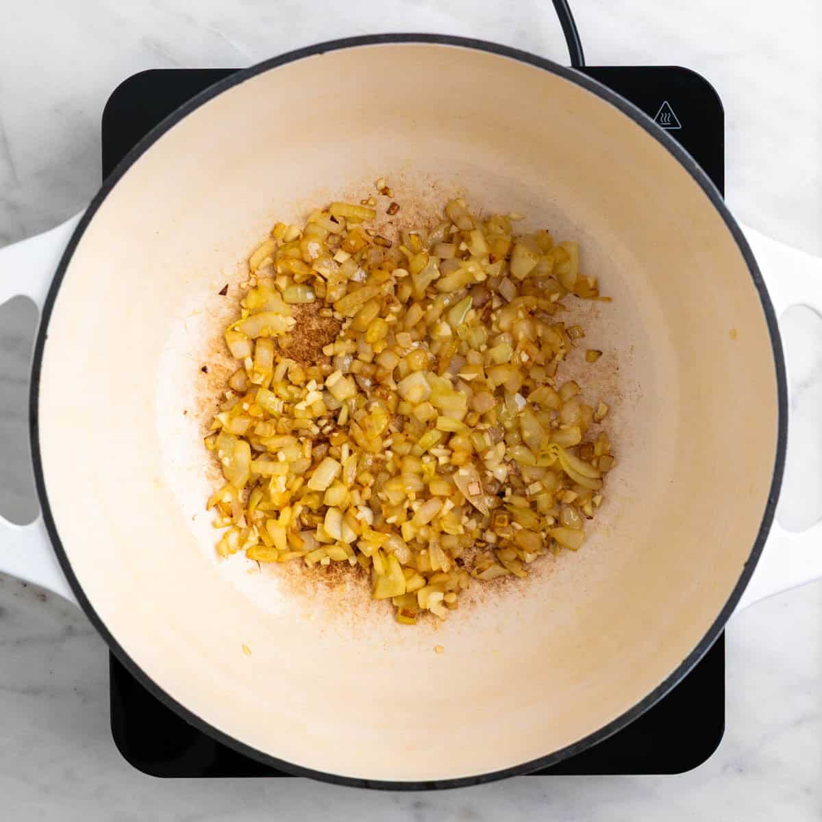 Garlic added to softened onion