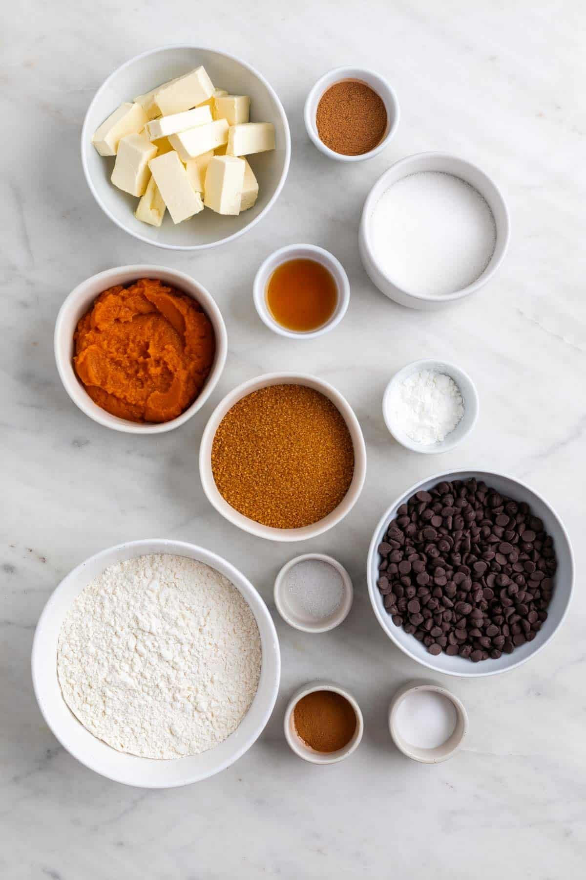 Ingredients for vegan pumpkin chocolate chip cookies
