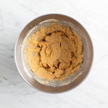 Vegan butter and sugars beaten until fluffy