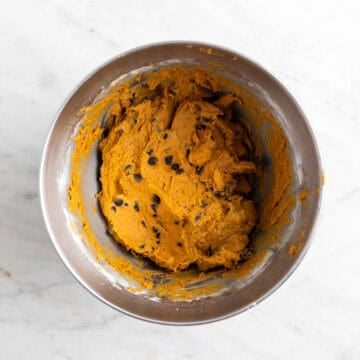 Vegan chocolate chips folded into the dough
