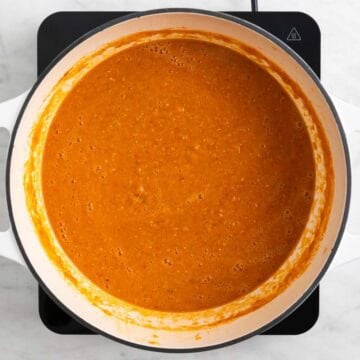 Blended red lentil soup with a creamy texture
