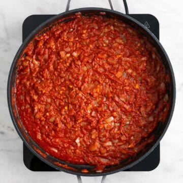 Crushed tomatoes simmering with spices