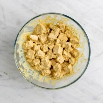 Tofu coated in yogurt marinade