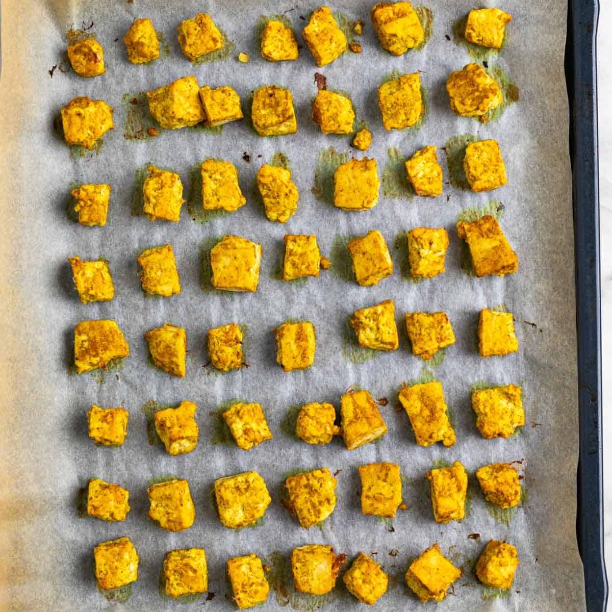 Baked tofu with golden edges