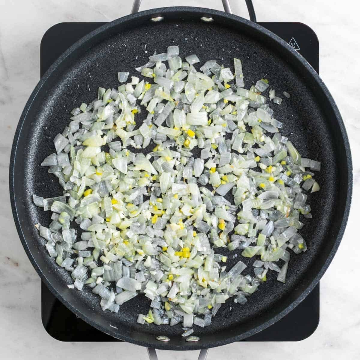 Garlic and ginger added to the onion