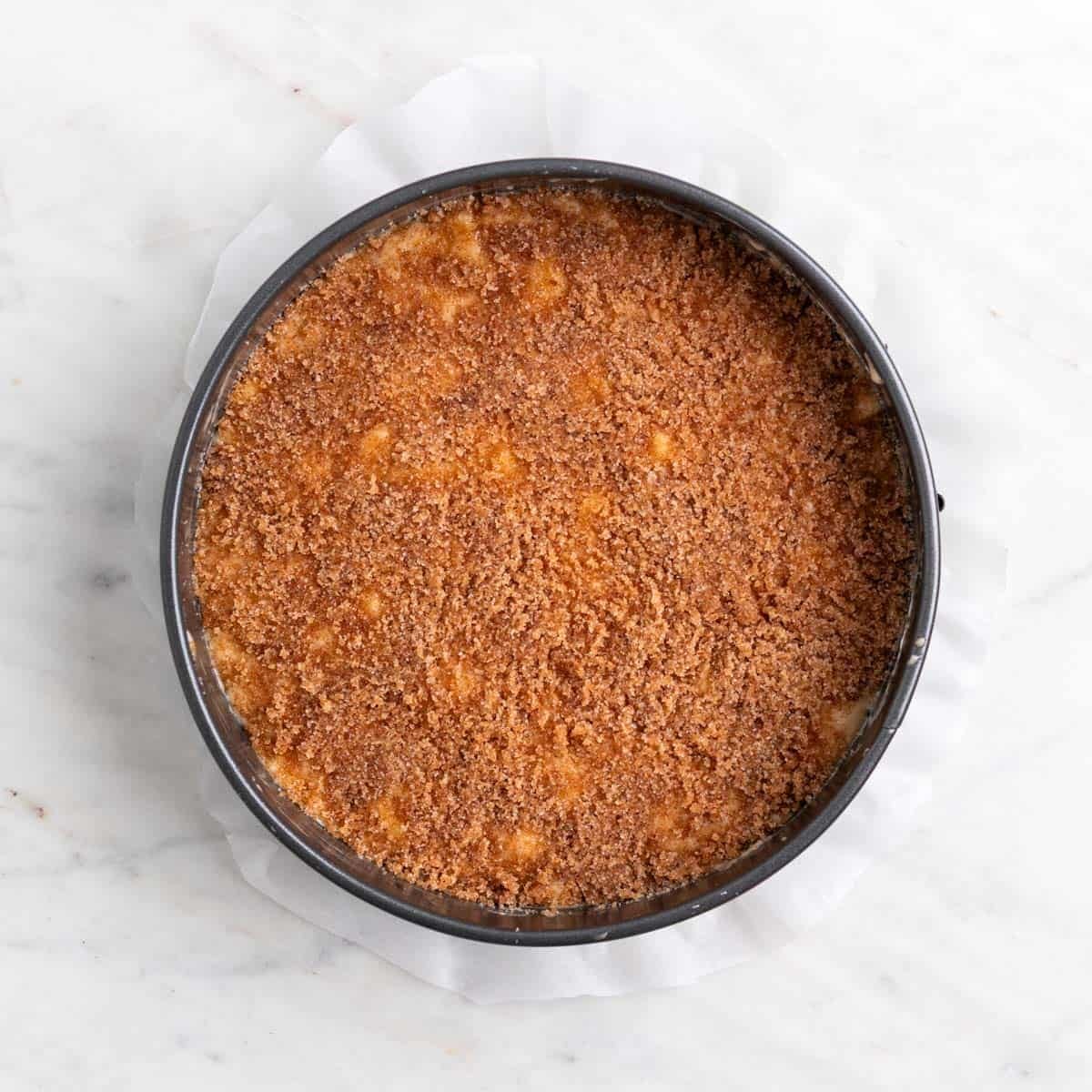 Cinnamon sugar topping over the batter