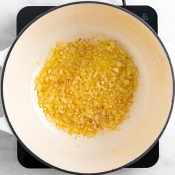Onion and garlic cooking in olive oil