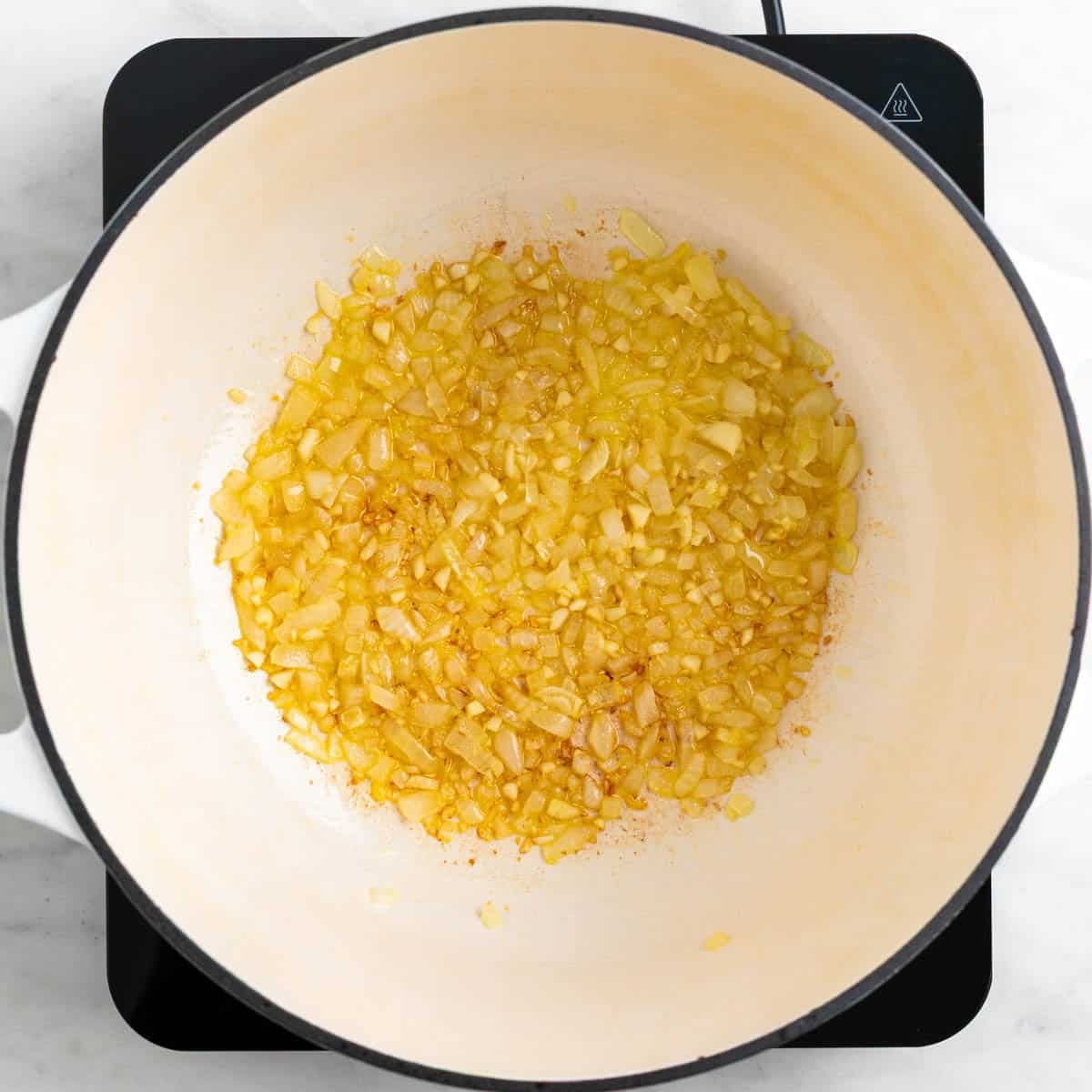 Onion and garlic cooking in olive oil