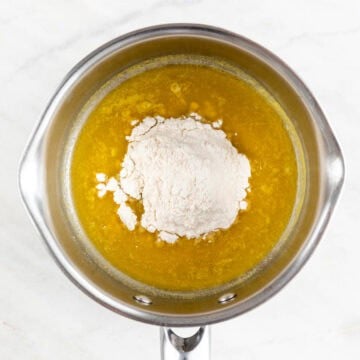 Vegan butter melting in a saucepan with flour