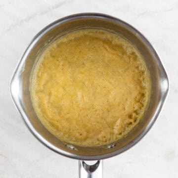 Flour and vegan butter mixture turning lightly golden