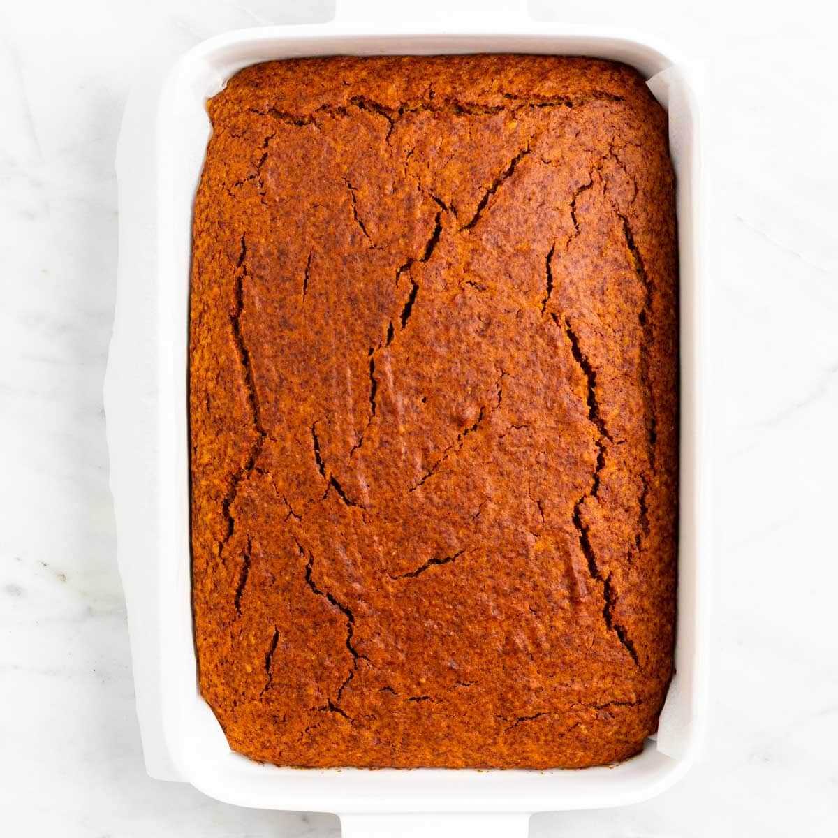 Baked vegan pumpkin bars in the pan