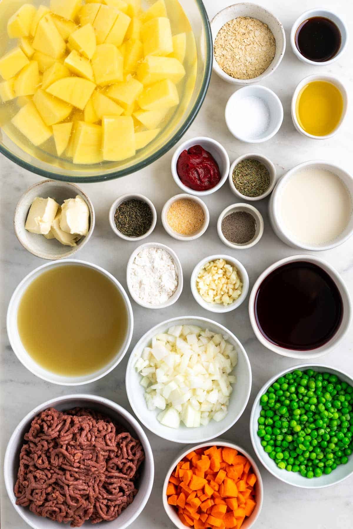 Ingredients for vegan shepherd's pie