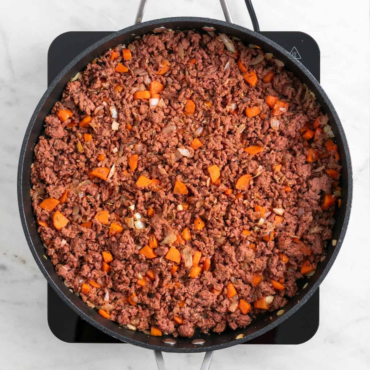 Vegan ground meat cooking